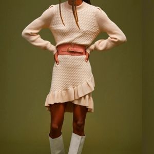 Anthropologie Plus Ivory Ruffled Sweater Mini Dress size 2x